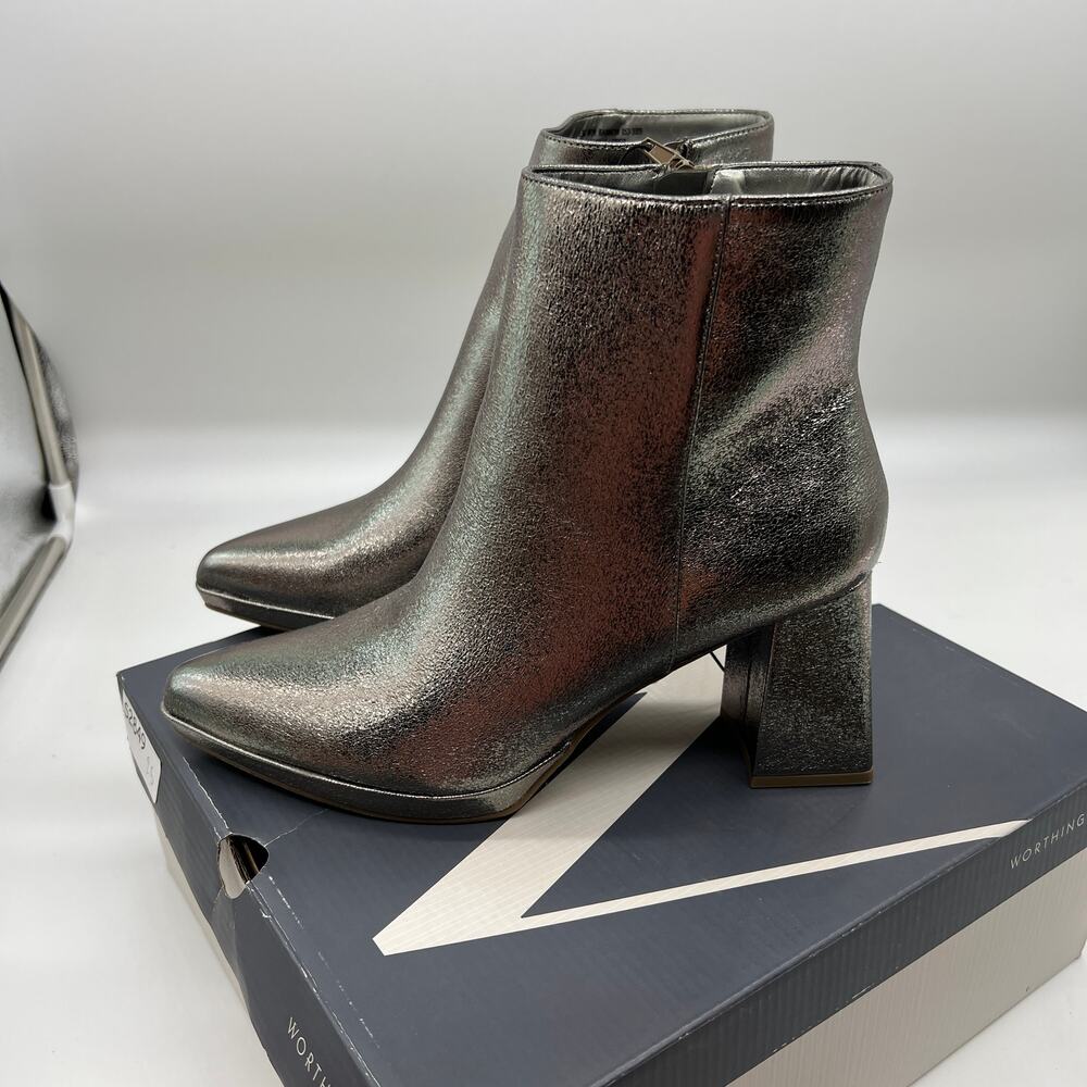 Worthington Womens Bannow Flared Heel Booties Pewter Color Size 8.5